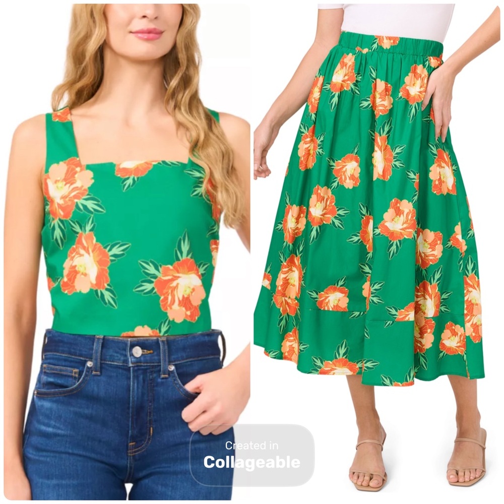 CeCe Floral Skirt Set~peony blooms~Peach Rust